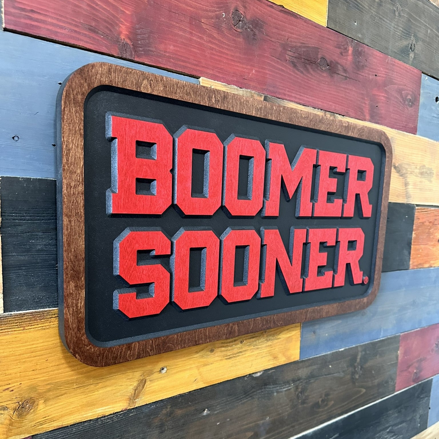 oklahoma Sooners Boomer Sooner wall art handcrafted in Nebraska
