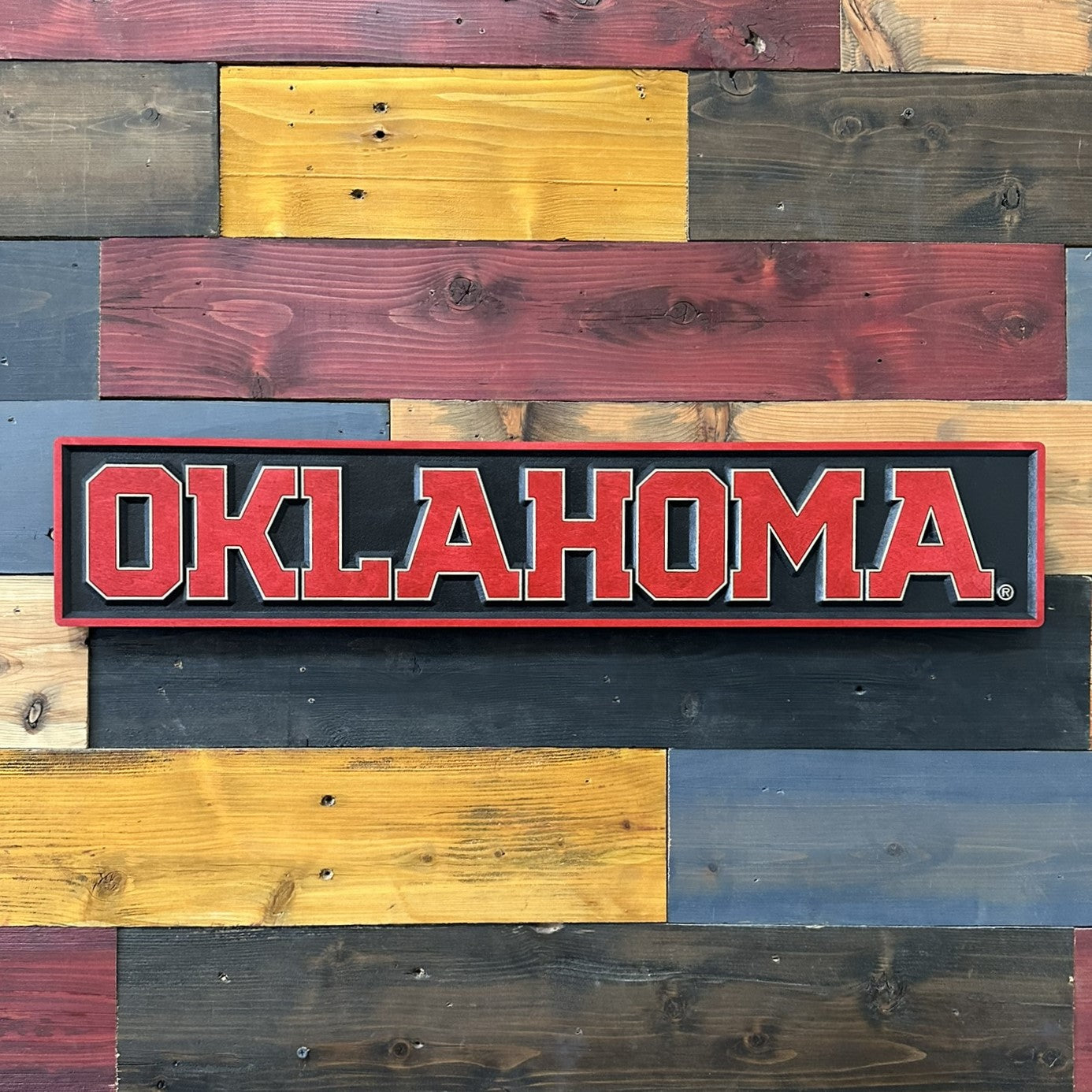 OU Oklahoma lettering handcrafted wood wall sign