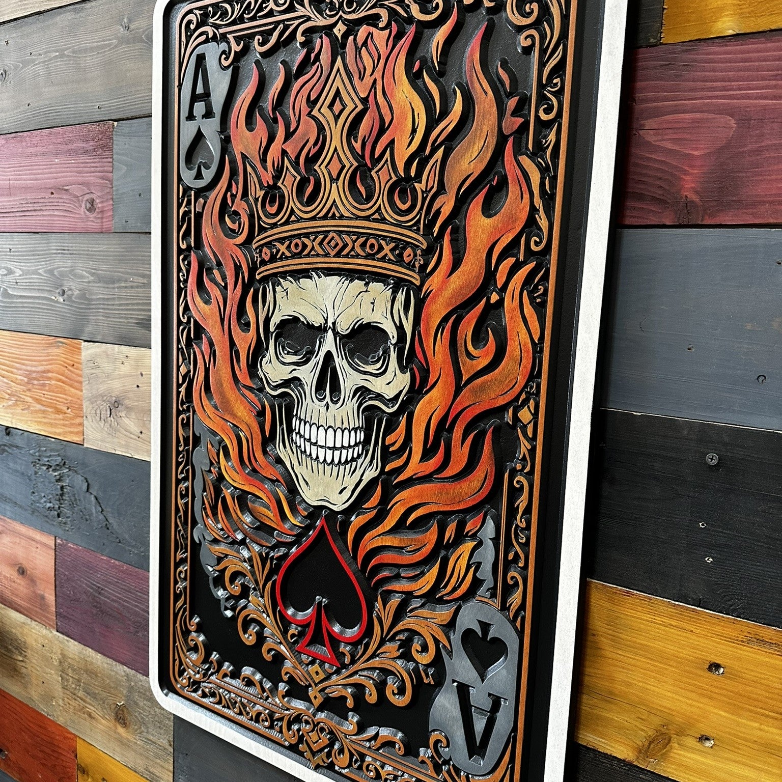 Ace of Spades skull wall decor for poker room game room or man cave