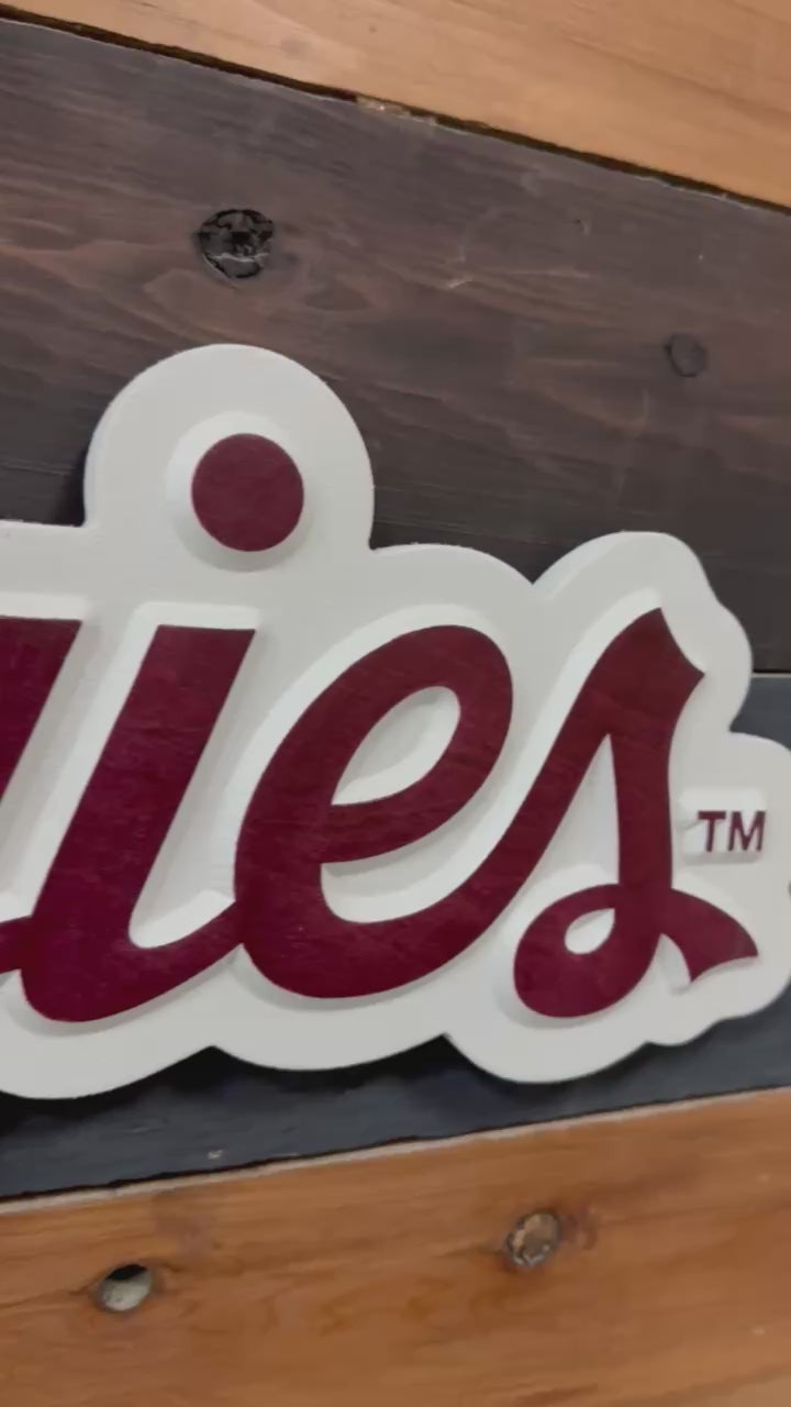 Video showcasing a handcrafted Texas A&M Aggies Script Logo Wood Sign