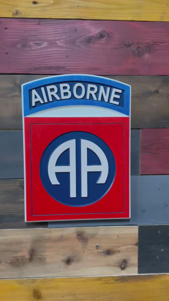 the 82nd Airborne Division with this officially licensed carved wood wall sign, handcrafted by Cornbread Custom Signs in Nebraska