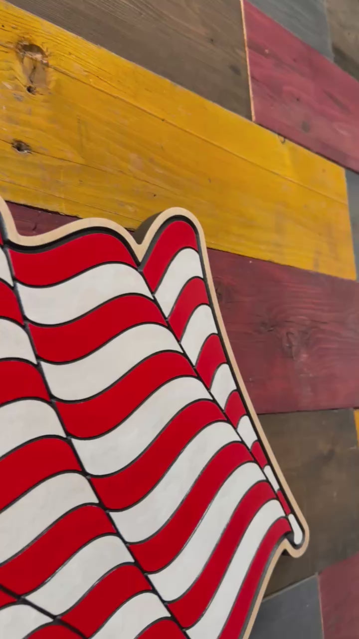 Take a closer look at our handcrafted Waving American Flag Wood Sign. Precision CNC carved and hand-finished in Nebraska, this patriotic wall art captures the beauty of Old Glory and makes a perfect addition to homes, offices, workshops, and veteran displays.