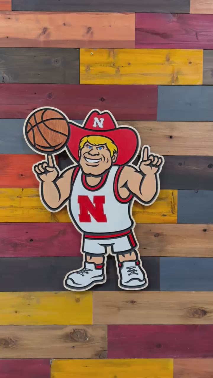 Video of Herbie Husker basketball wood sign