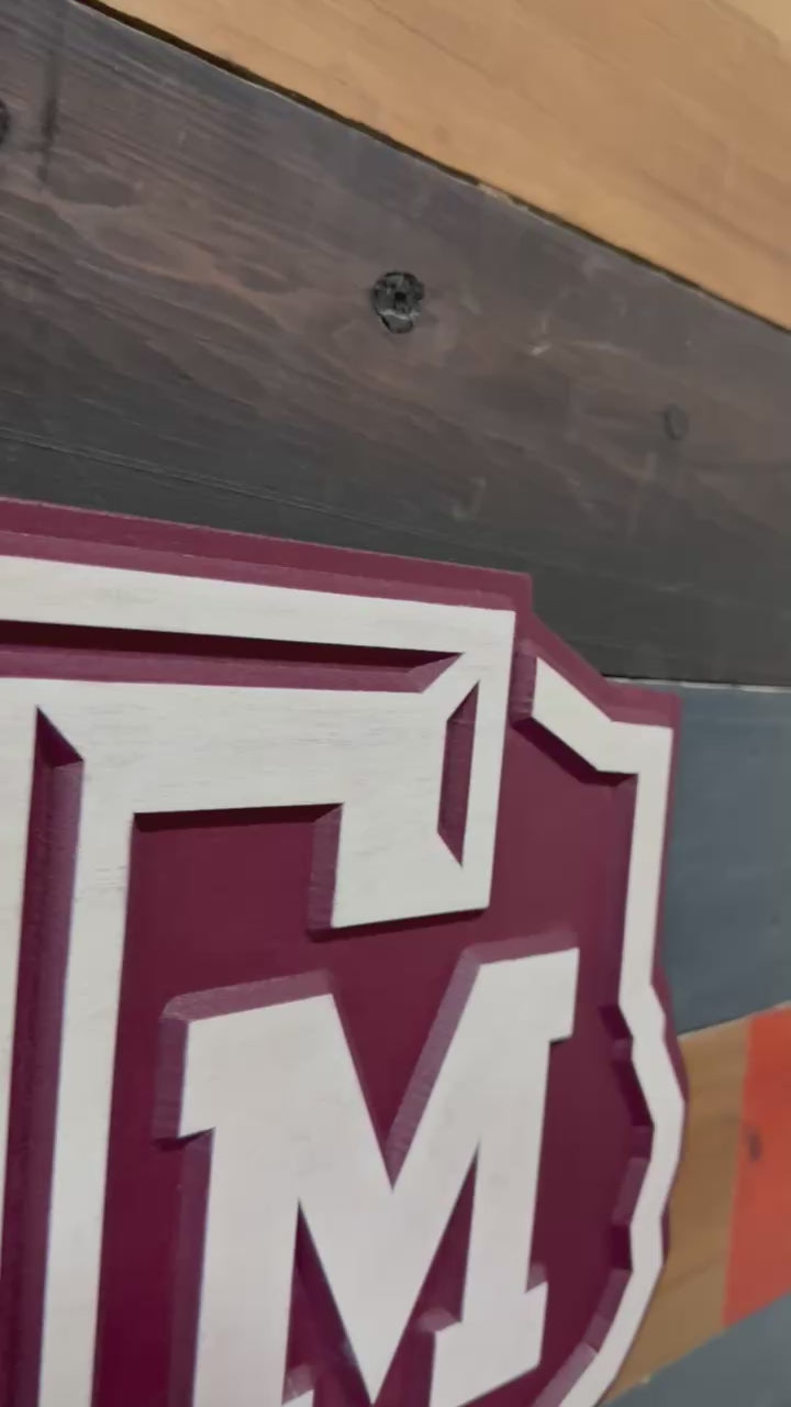Video showcasing a handcrafted Texas A&M Aggies Texas State Logo Wood Sign