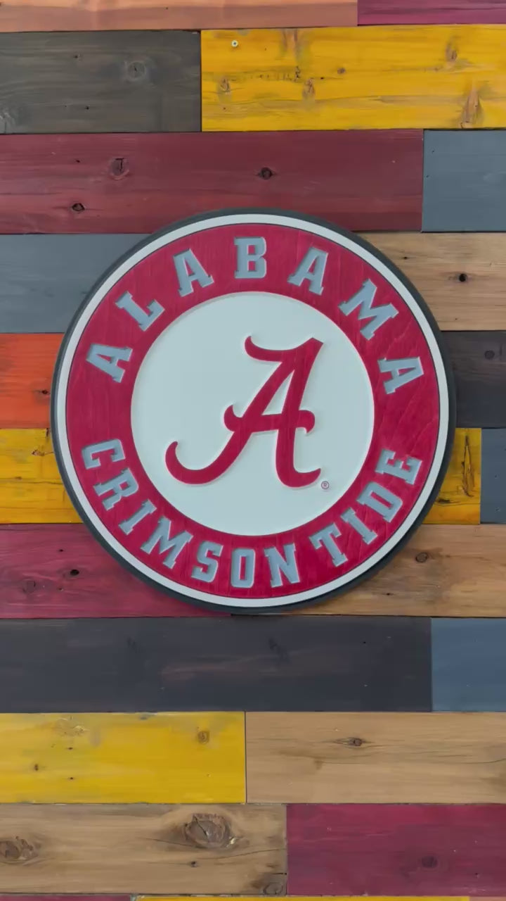 video of University of Alabama round wood sign front view