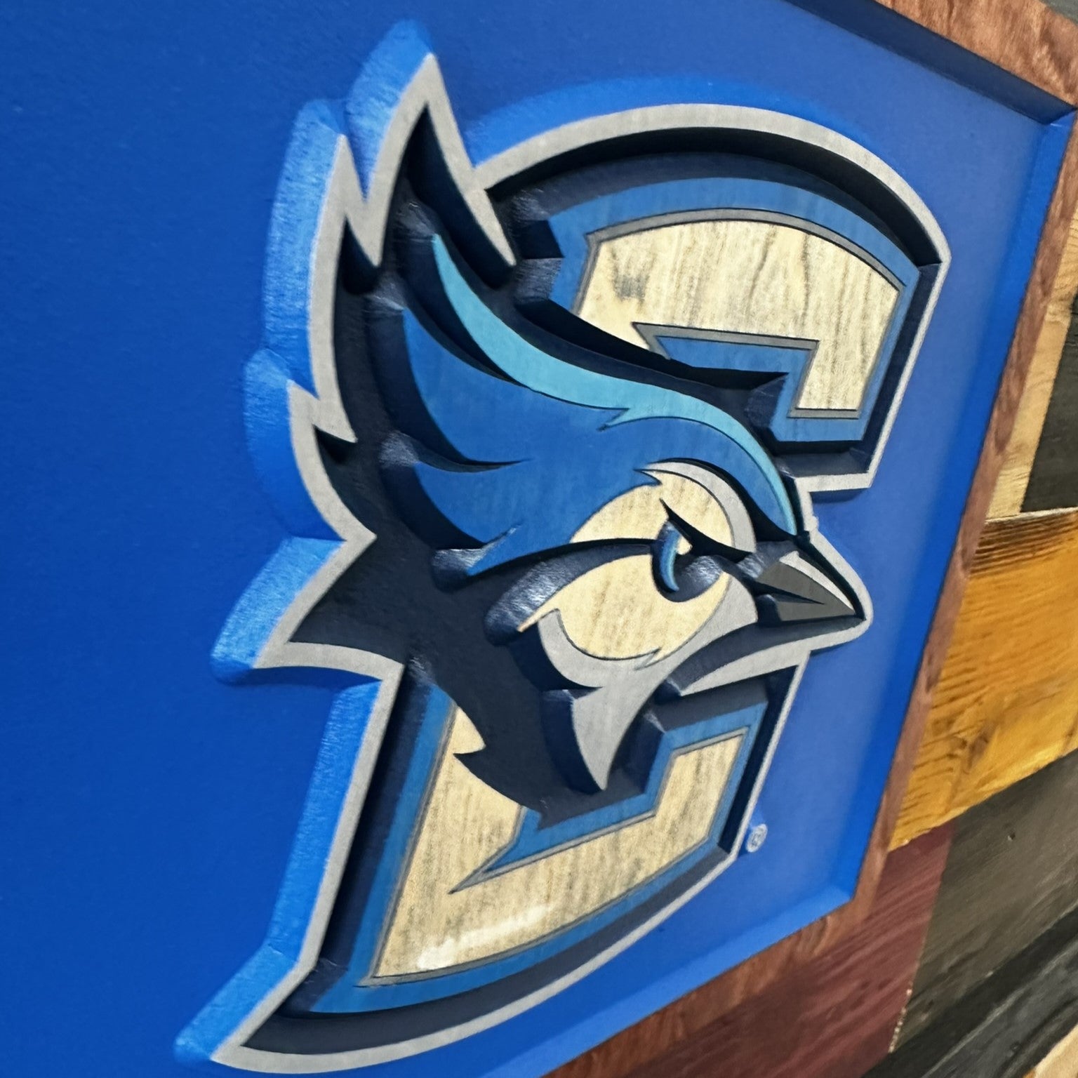 Video of Creighton University horizontal wood sign