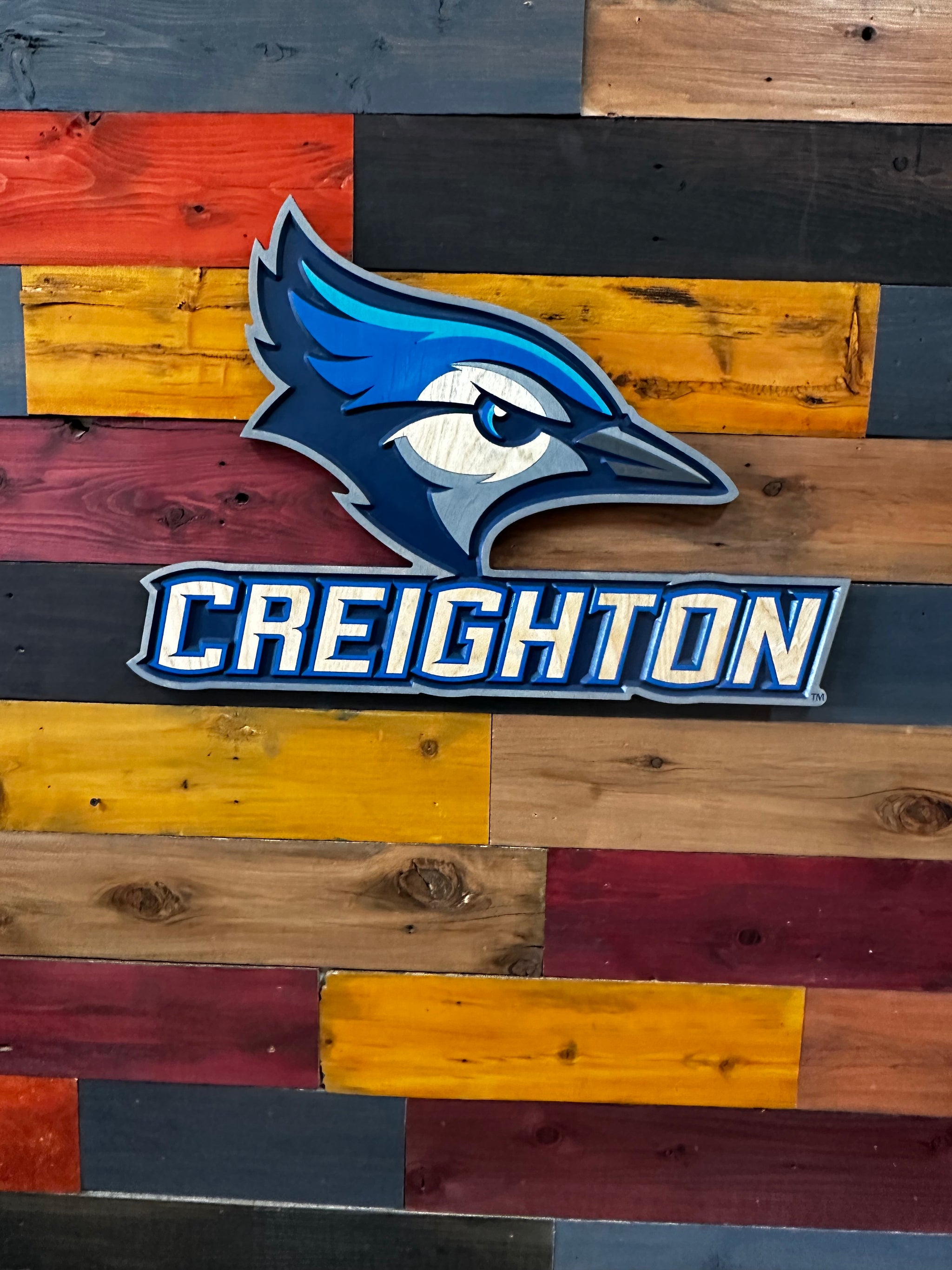 Video of Creighton Bluejays Billy wood sign