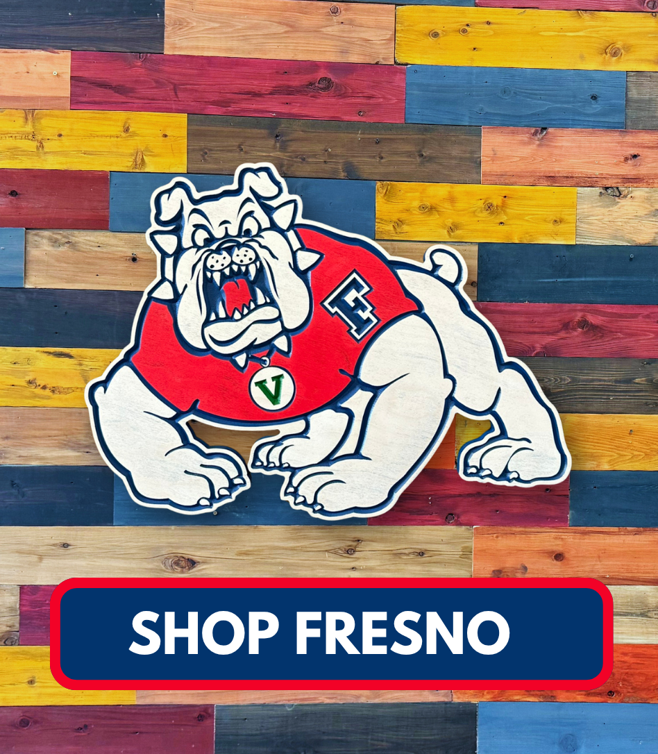 Fresno State Victor E. Bulldog mascot carved wood sign video