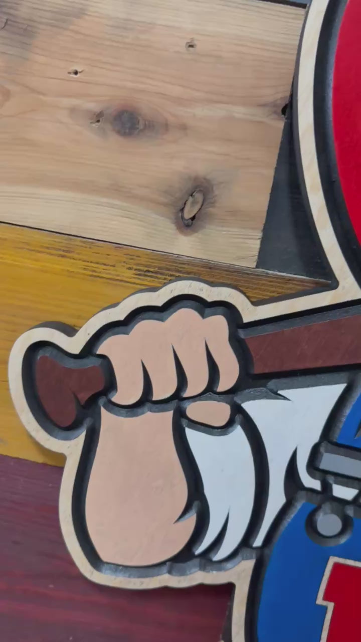 Handcrafted Herbie Husker baseball wood sign featuring Nebraska Cornhuskers mascot