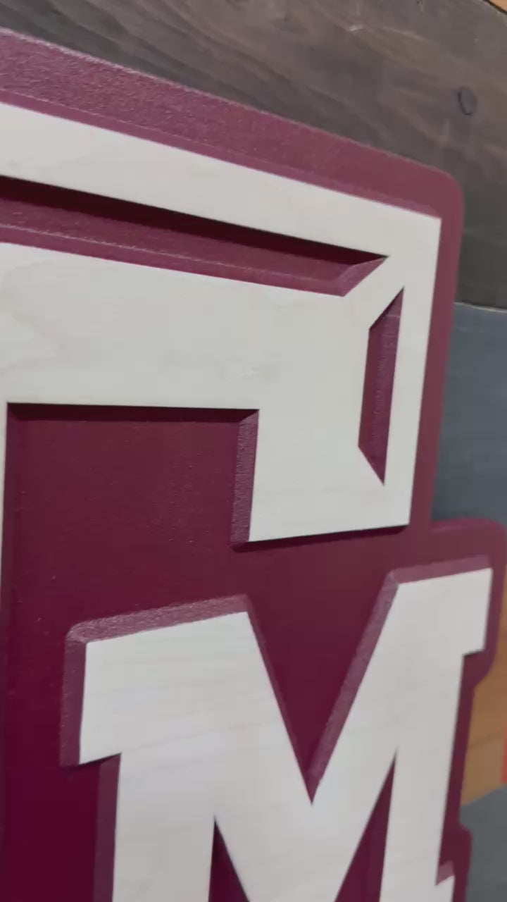 Video showcasing a handcrafted Texas A&M Aggies ATM Logo Wood Sign