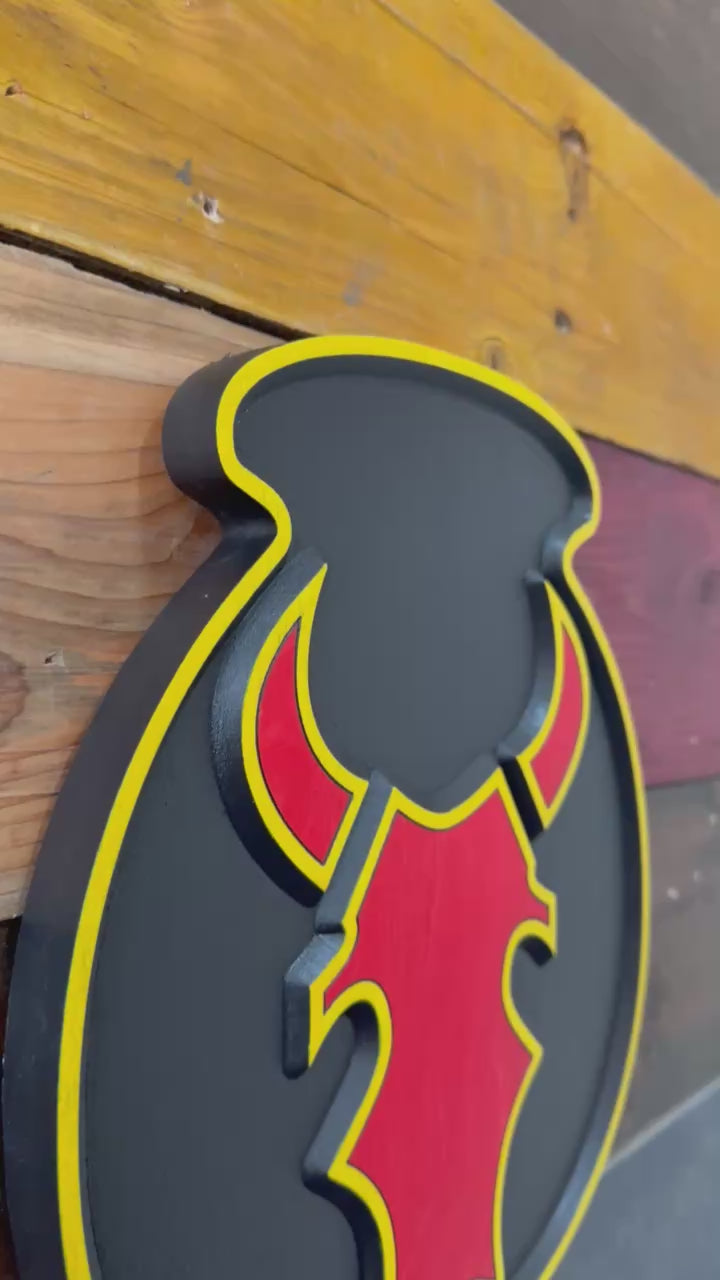 34th Infantry Division Red Bull Combat Service Identification Badge carved wood wall sign