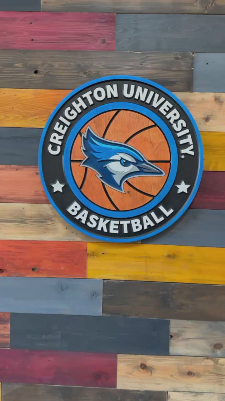 Video of Creighton Bluejays Billy basketball wall sign