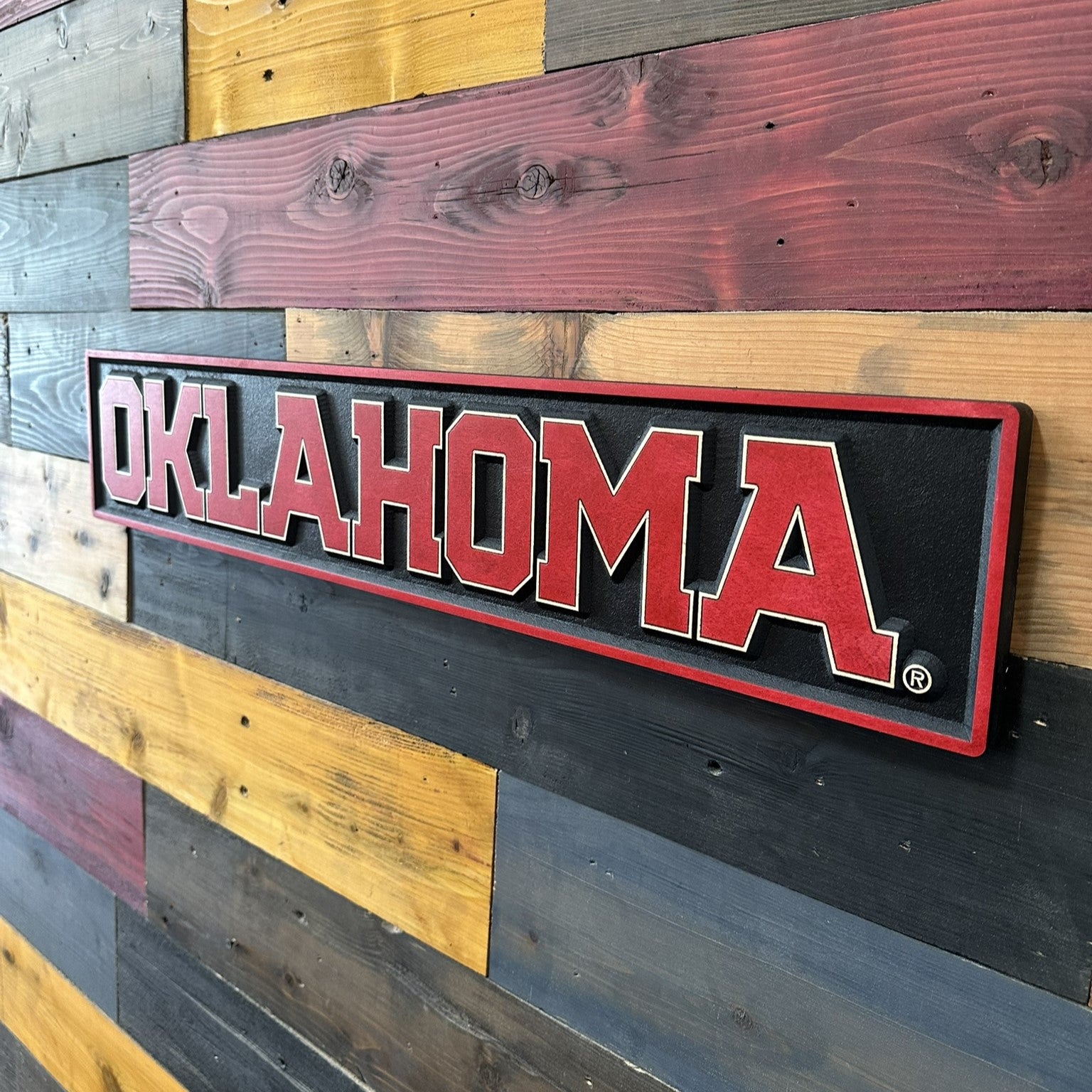 Officially licensed Oklahoma Sooners wood wall sign