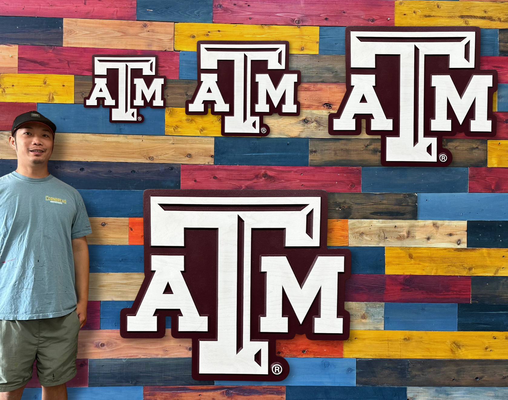 Texas A&M Aggies ATM Logo wood wall decor for fan caves offices and game rooms sizing
