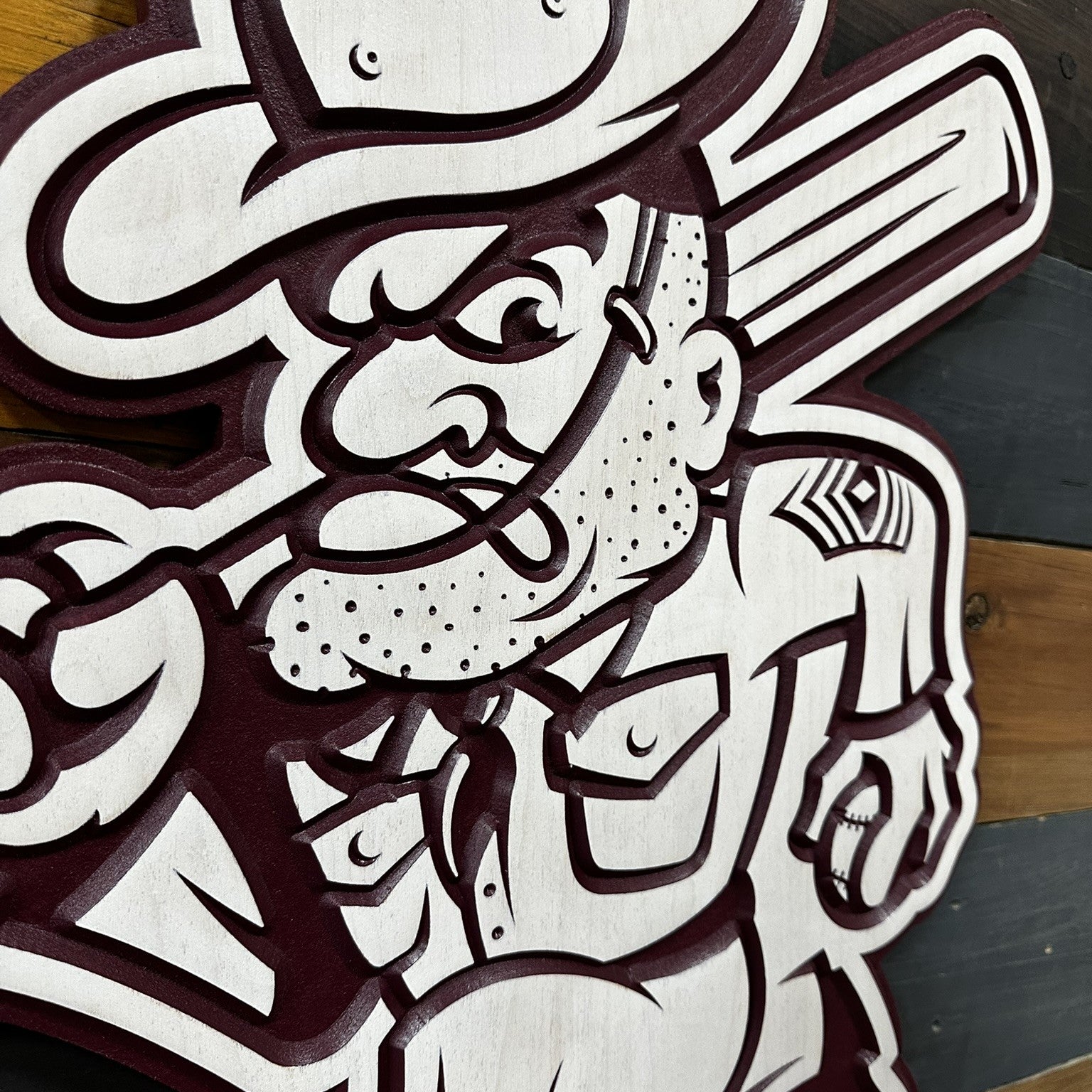 Texas A&M Aggies baseball mascot wall art handcrafted from premium materials