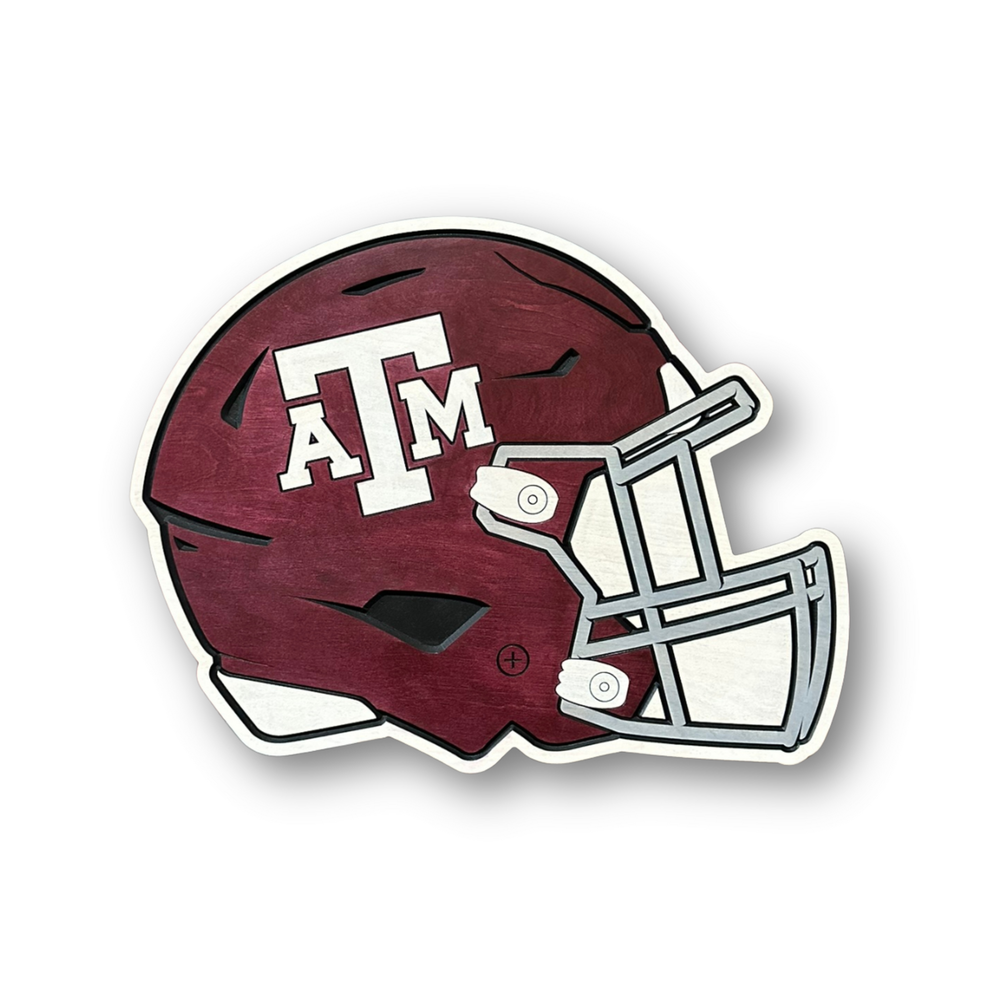 Officially licensed Texas A&M Aggies helmet wood sign featuring the iconic ATM logo and football helmet design