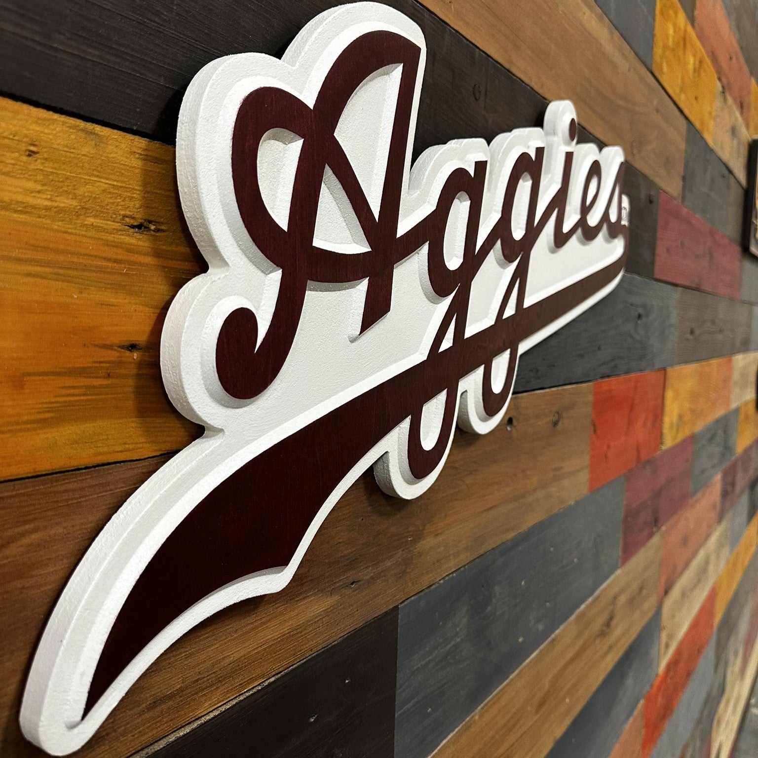 Texas A&M Aggies Script wall art handcrafted from premium materials