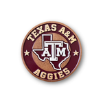 Texas A&M Aggies 3D carved wood round sign featuring the ATM logo and Texas state shape