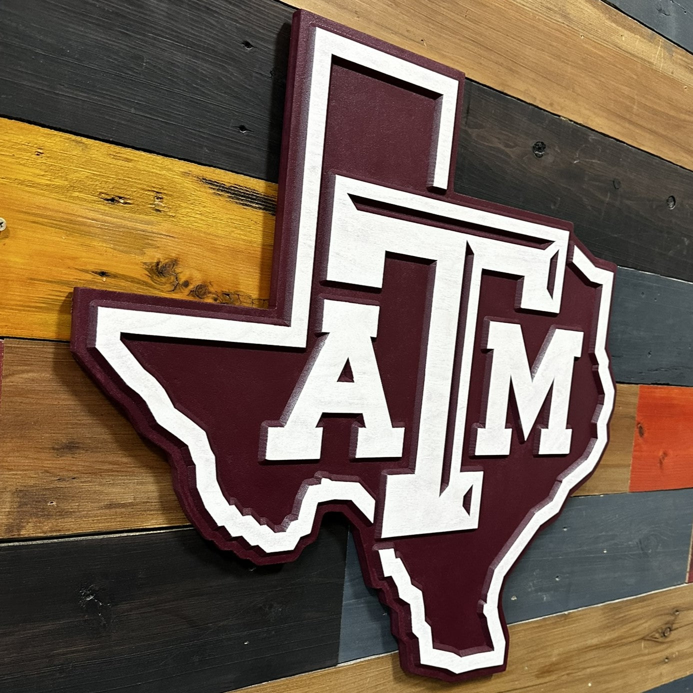 Texas A&M Aggies Texas themed wood wall decor for fan caves offices and game rooms
