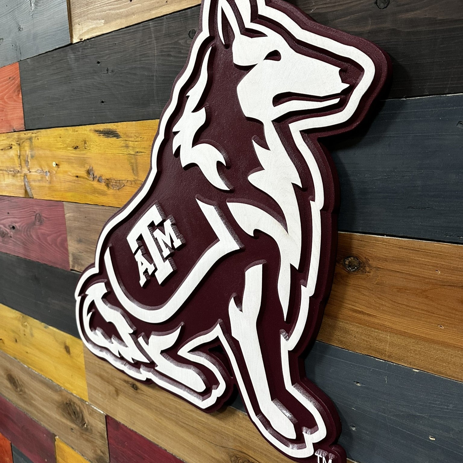 Texas A&M Reveille Mascot wood wall decor for fan caves offices and game rooms