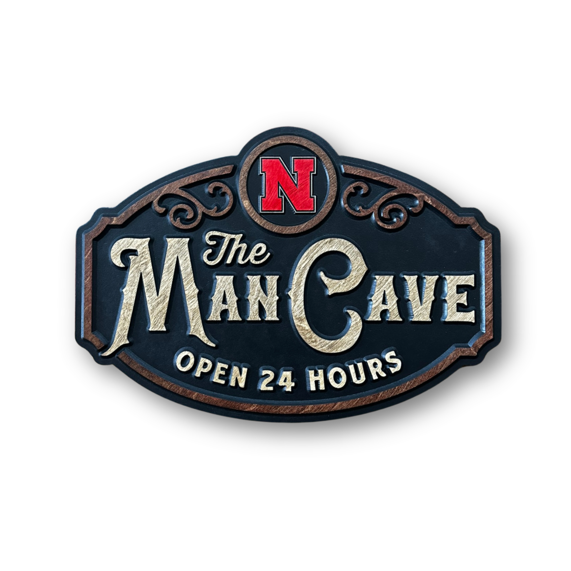 Nebraska Man Cave wood sign front view