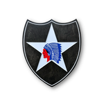 Officially licensed US Army 2nd Infantry Division Indianhead carved wood wall sign with black shield and white star