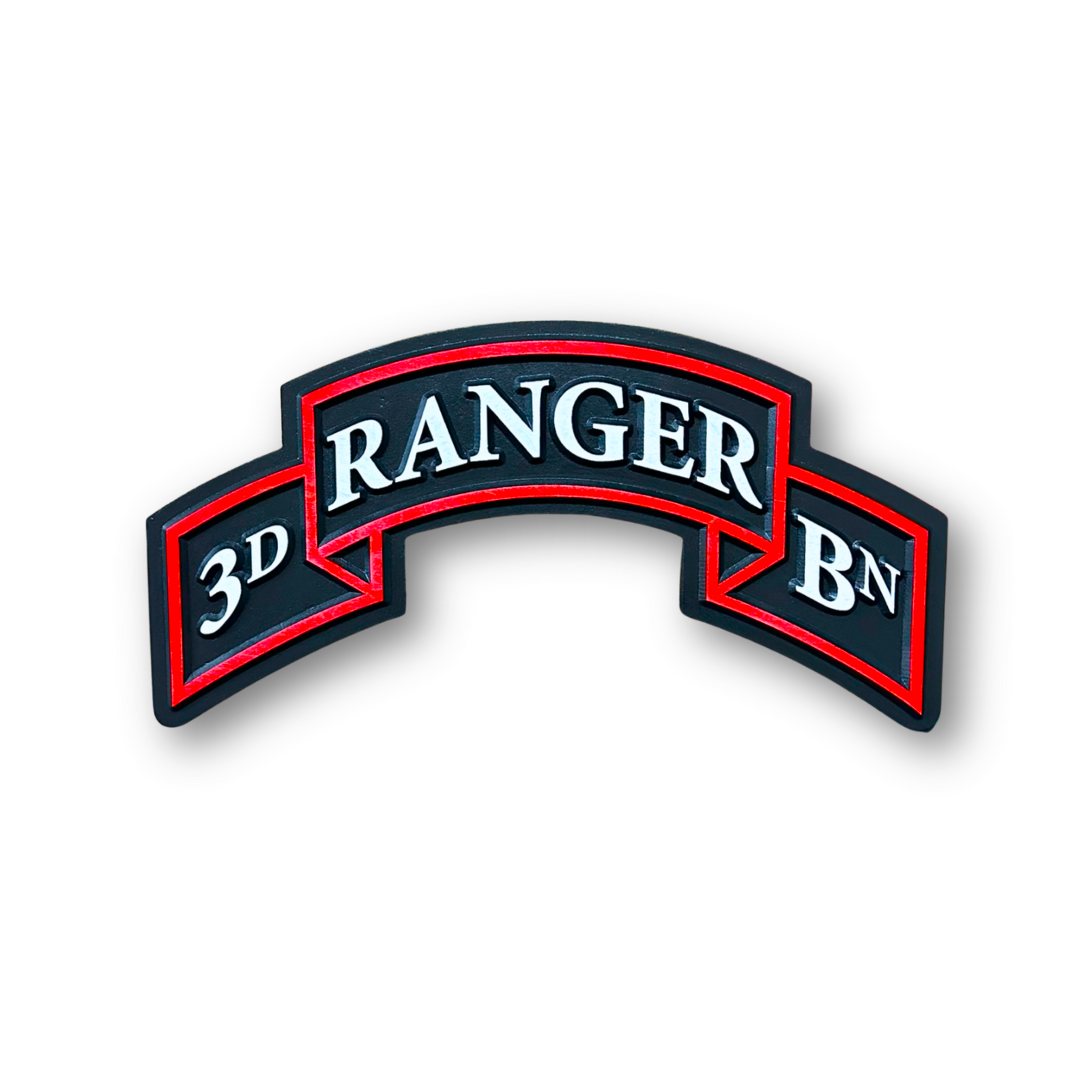 Officially licensed US Army 3rd Ranger Battalion carved wood Ranger scroll wall sign with red border and raised lettering