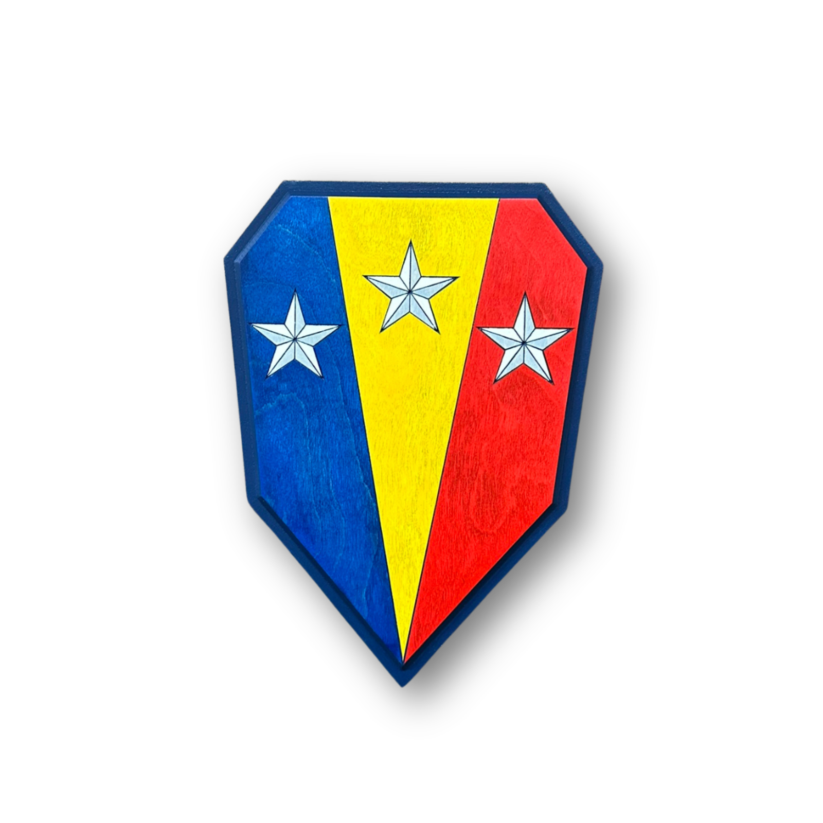 Officially licensed US Army 50th Infantry Brigade Combat Team Combat Service Identification Badge carved wood wall sign with tricolor shield and three stars