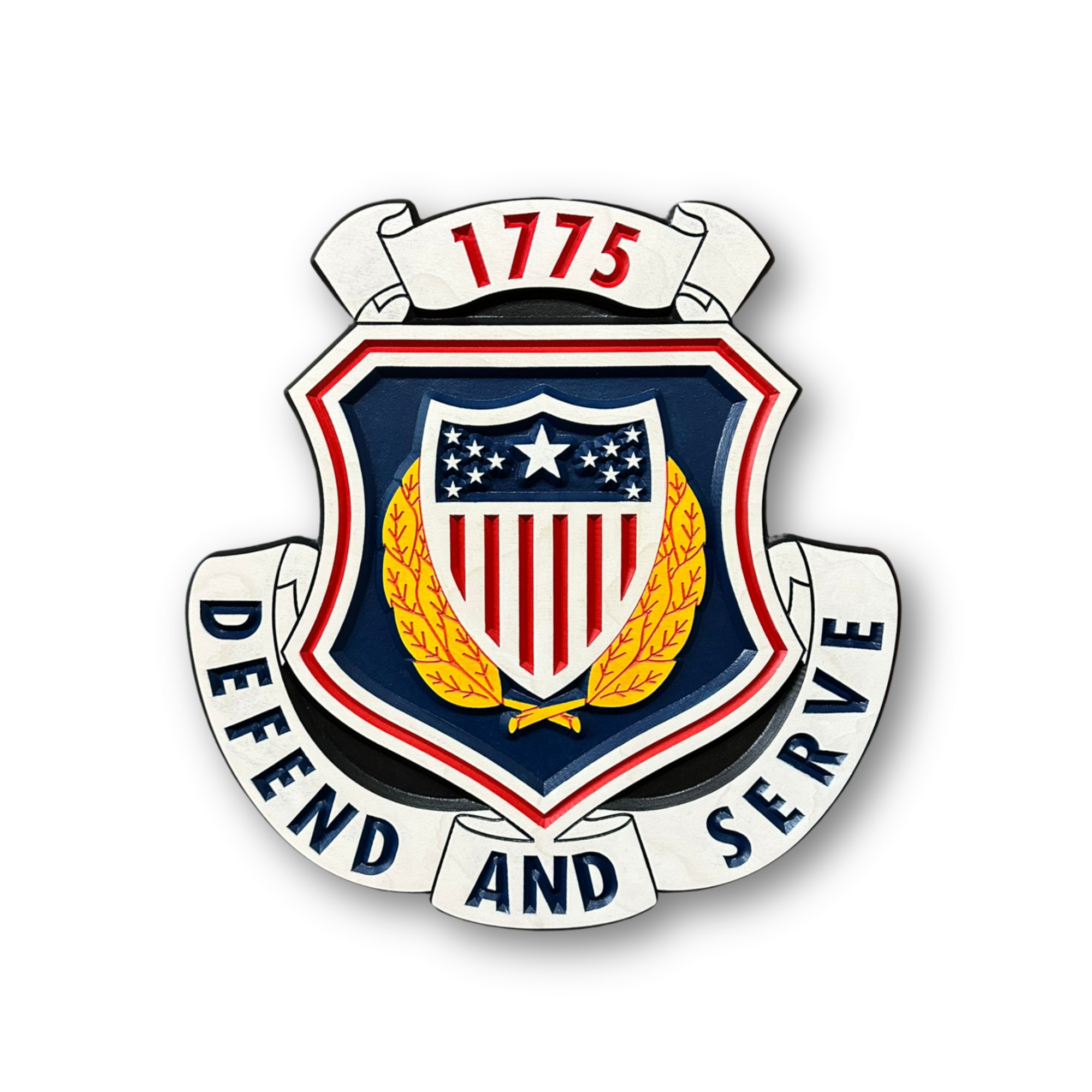 Officially licensed US Army Adjutant General Corps insignia carved wood wall sign with Defend and Serve motto