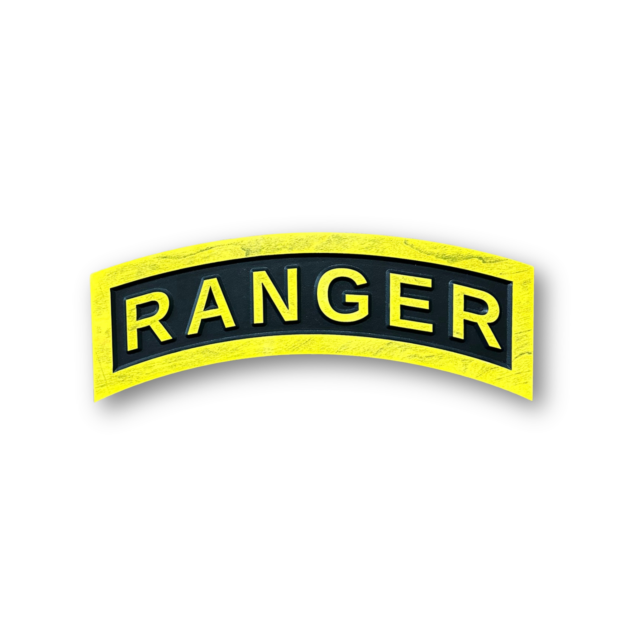 Officially licensed US Army Ranger tab carved wood wall sign in yellow and black