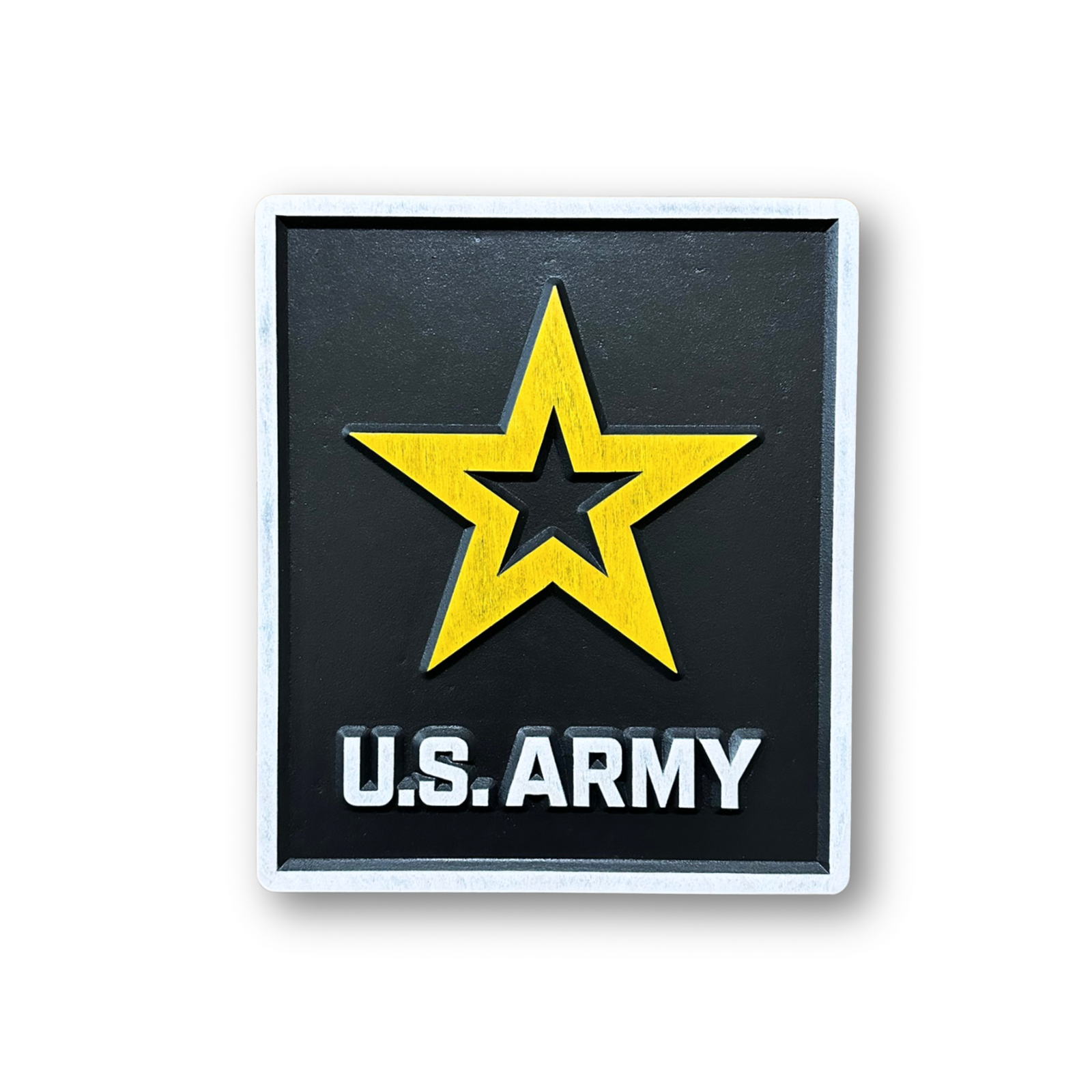Officially licensed U.S. Army star logo carved wood wall sign with raised yellow star
