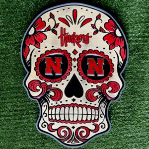 Huskers Sugar Skull sign carved by Cornbread Custom Signs