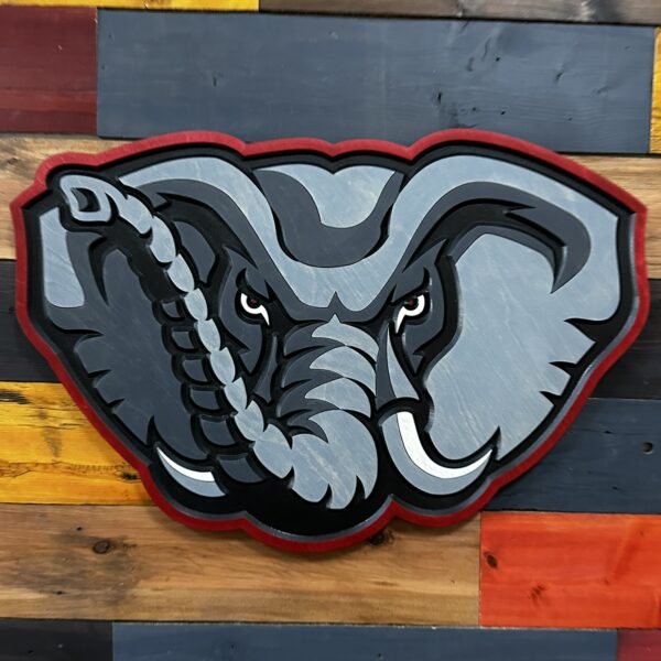 Officially licensed Alabama Crimson Tide elephant head wood sign, carved then stained by hand
